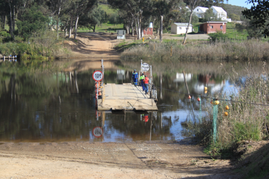 Rondreis Zuid-Afrika in drie weken - onderweg van Mosselbaai naar Gansbaai,  pontje dat nog door mankracht wordt getrokken